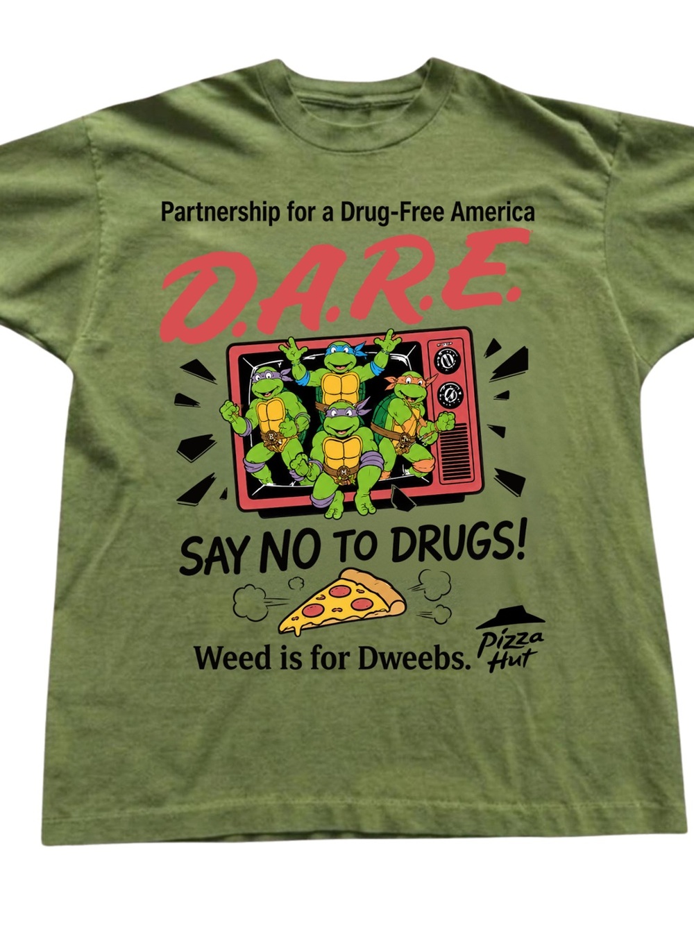 Gildan Olive Green D.A.R.E. TMNT Pizza Graphic Tee